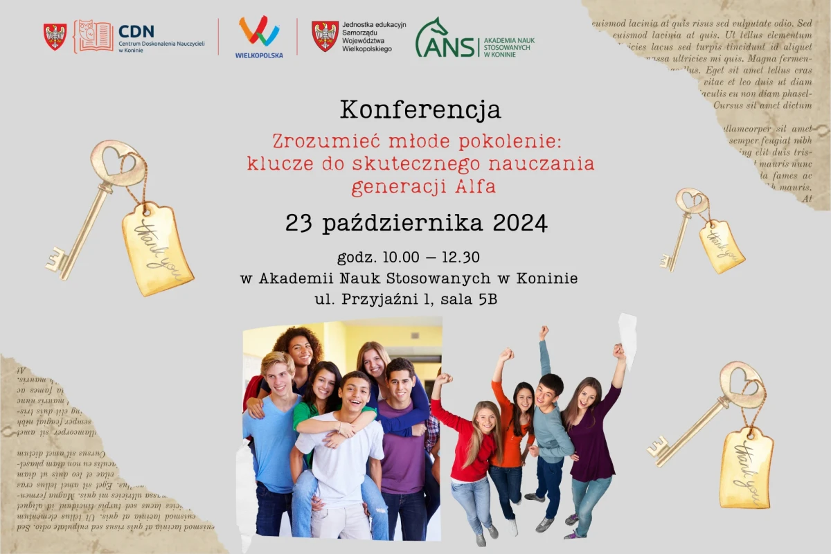 Tytuł konferencji na tle zdjęcia młodzieży.