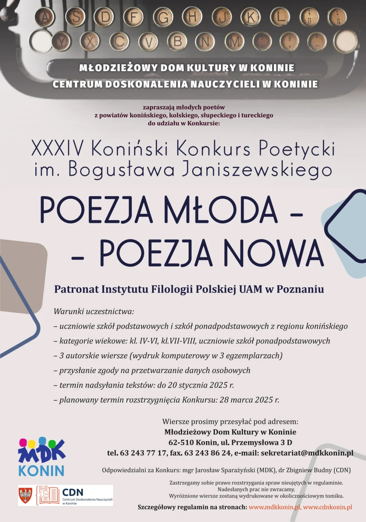 Plakat konkursowy. Wiele informacji.