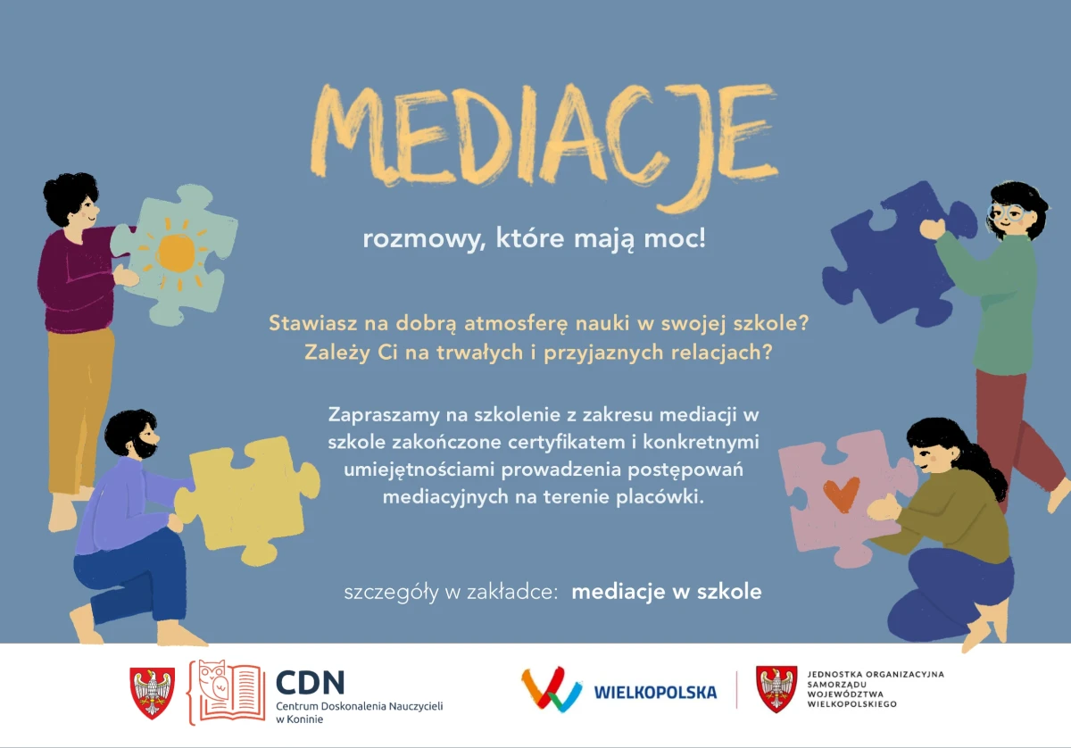 Zachęta do wzięciza udziału w szkoleniu z mediacji.