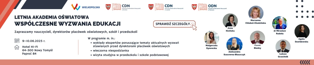Baner informujący o konferencji. Zdjęcia wykładowców.