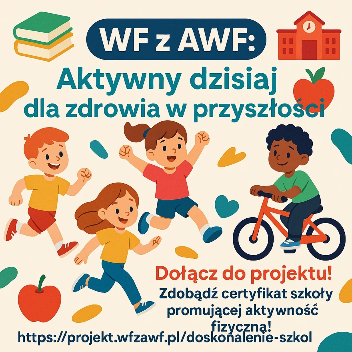 Rysunki dzieci i tytuł projektu.